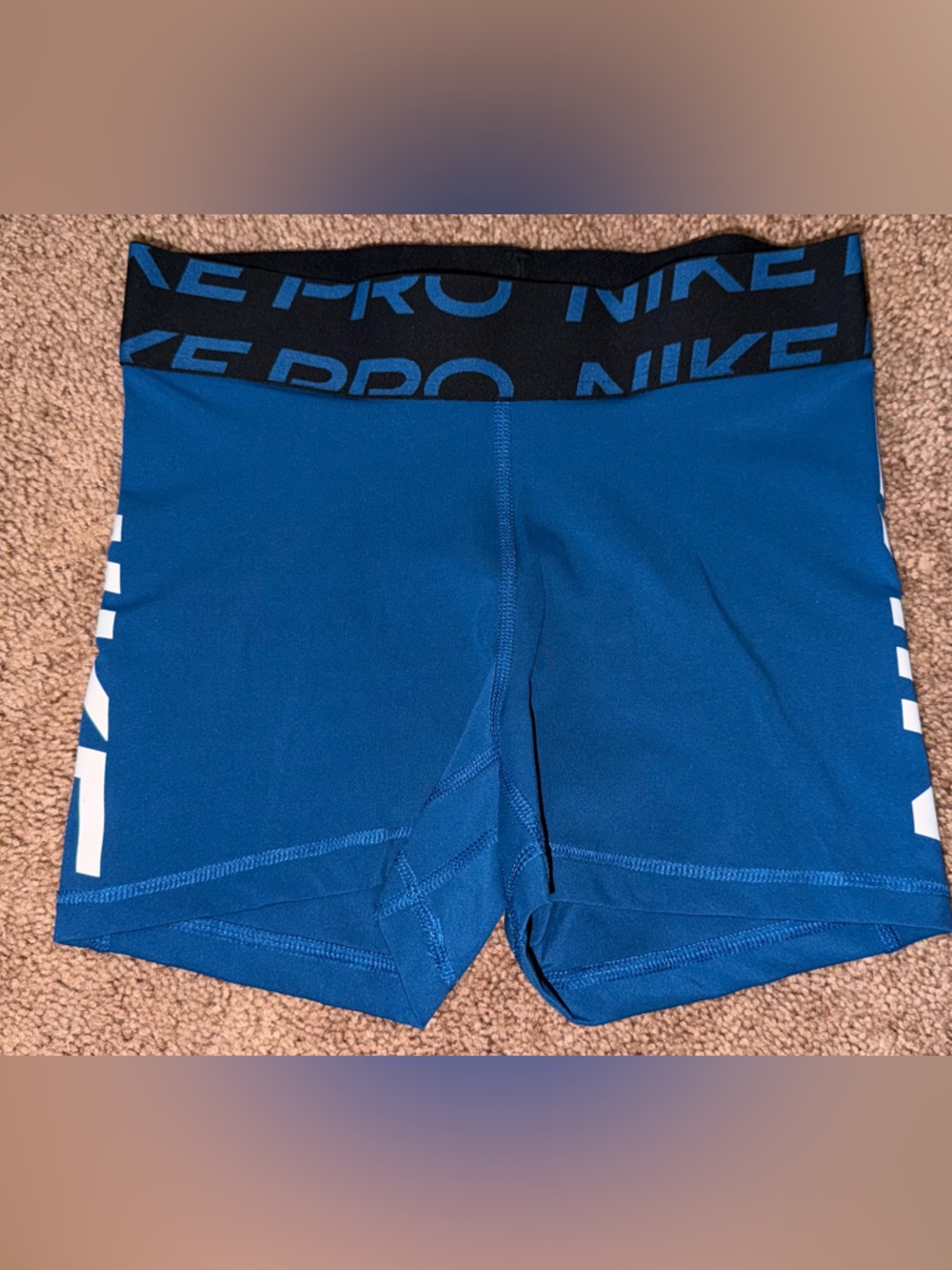 Nike Blue Athletic Compression Shorts with Black Branded Waistband